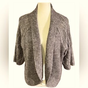 Chico’s roll collar 3/4 sleeve buttonless brown tone wool blend cardigan